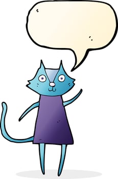 cute cartoon black cat waving with speech bubble vector