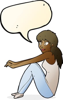 cartoon happy woman sitting with speech bubble vector