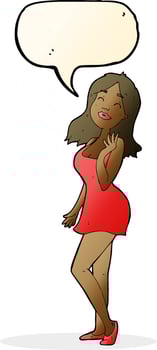 cartoon pretty woman in cocktail dress with speech bubble vector