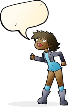 cartoon girl in leather jacket with speech bubble vector