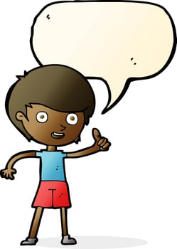 cartoon boy giving thumbs up symbol with speech bubble vector