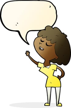 cartoon happy woman about to speak with speech bubble vector
