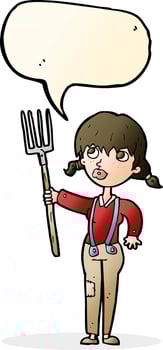 cartoon farmer girl with speech bubble vector