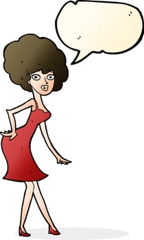 cartoon woman posing in dress with speech bubble vector