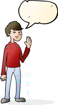 cartoon waving man with speech bubble vector