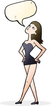 cartoon woman in party dress with speech bubble vector