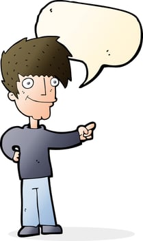 cartoon man pointing with speech bubble vector