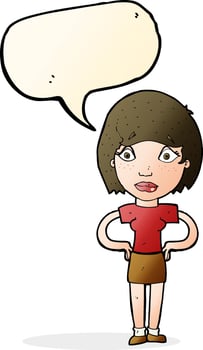 cartoon worried woman with speech bubble vector