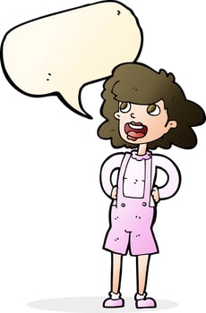 cartoon woman in dungarees with speech bubble vector