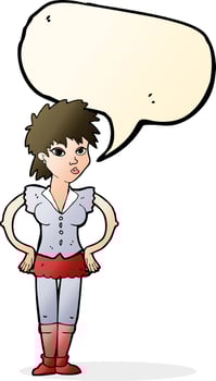 cartoon woman with hands on hips with speech bubble vector