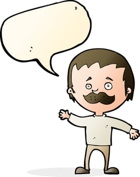 cartoon man with mustache waving with speech bubble vector