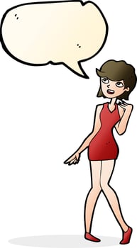 cartoon woman in cocktail dress with speech bubble vector