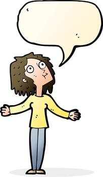 cartoon curious woman looking upwards with speech bubble vector