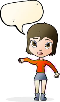 cartoon woman waving hand with speech bubble vector