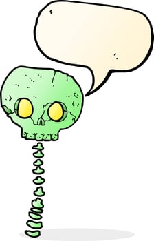 cartoon spooky skull and spine with speech bubble vector