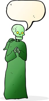 cartoon skeleton in black robe with speech bubble vector