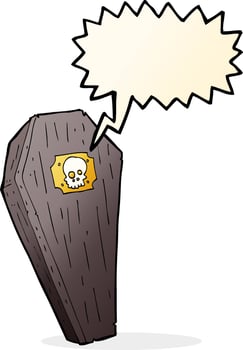 spooky cartoon coffin with speech bubble vector