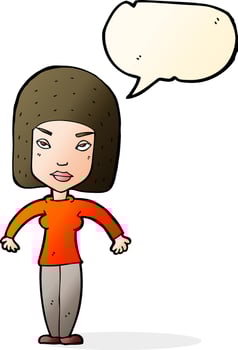 cartoon woman shrugging shoulders with speech bubble vector