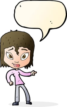 cartoon relaxed woman pointing with speech bubble vector