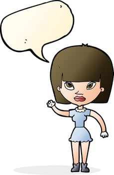 cartoon woman waving with speech bubble vector
