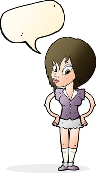 cartoon woman with hands on hips with speech bubble vector