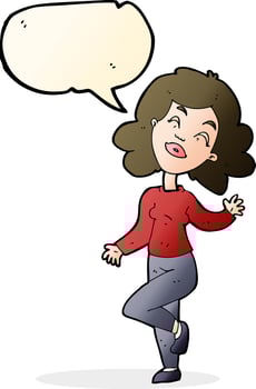 cartoon happy woman dancing with speech bubble vector