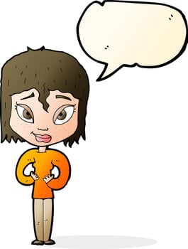 cartoon satisfied woman with speech bubble vector