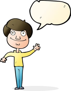cartoon happy man waving with speech bubble vector