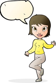 cartoon pretty woman waving with speech bubble vector