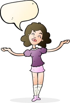 cartoon woman taking praise with speech bubble vector