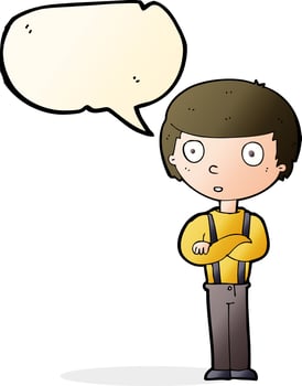 cartoon staring boy with folded arms with speech bubble vector