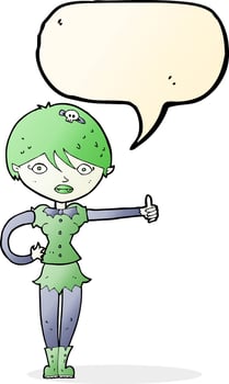 cartoon vampire girl giving thumbs up symbol with speech bubble vector