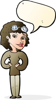 cartoon aviator woman with speech bubble vector