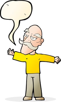 cartoon old man spreading arms wide with speech bubble vector