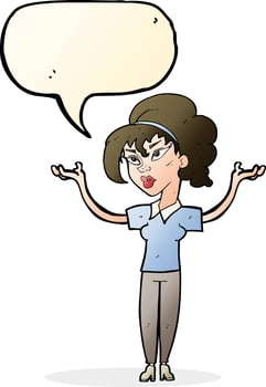 cartoon woman raising hands in air with speech bubble vector