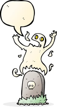 cartoon ghost rising from grave with speech bubble vector