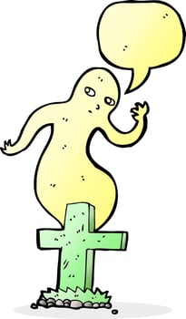 cartoon ghost rising from grave with speech bubble vector