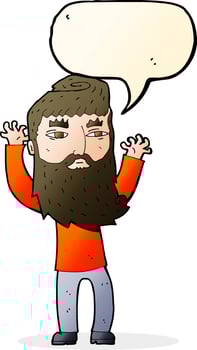 cartoon bearded man waving arms with speech bubble vector