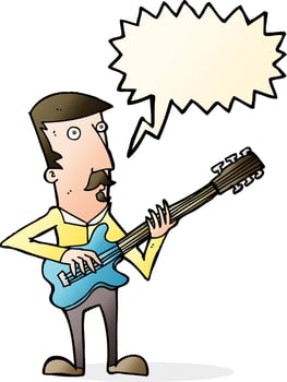 cartoon man playing electric guitar with speech bubble vector
