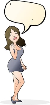 cartoon pretty woman in cocktail dress with speech bubble vector