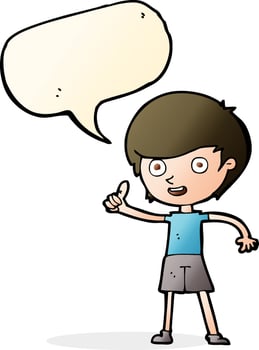 cartoon boy giving thumbs up symbol with speech bubble vector