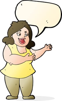 cartoon happy fat woman with speech bubble vector