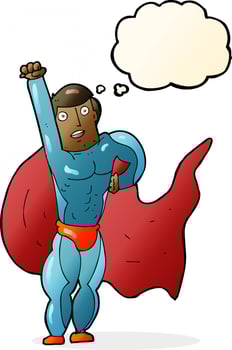 cartoon superhero with thought bubble vector