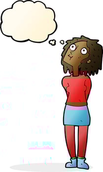 cartoon curious woman with thought bubble vector