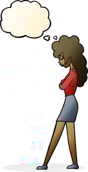 cartoon annoyed woman with thought bubble vector