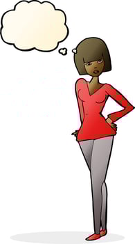 cartoon pretty woman with thought bubble vector