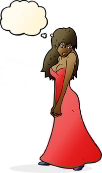 cartoon pretty woman in dress with thought bubble vector