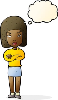 cartoon woman with crossed arms with thought bubble vector