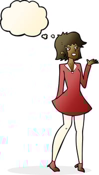 cartoon pretty woman in dress with thought bubble vector