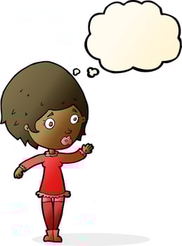 cartoon pretty woman with thought bubble vector